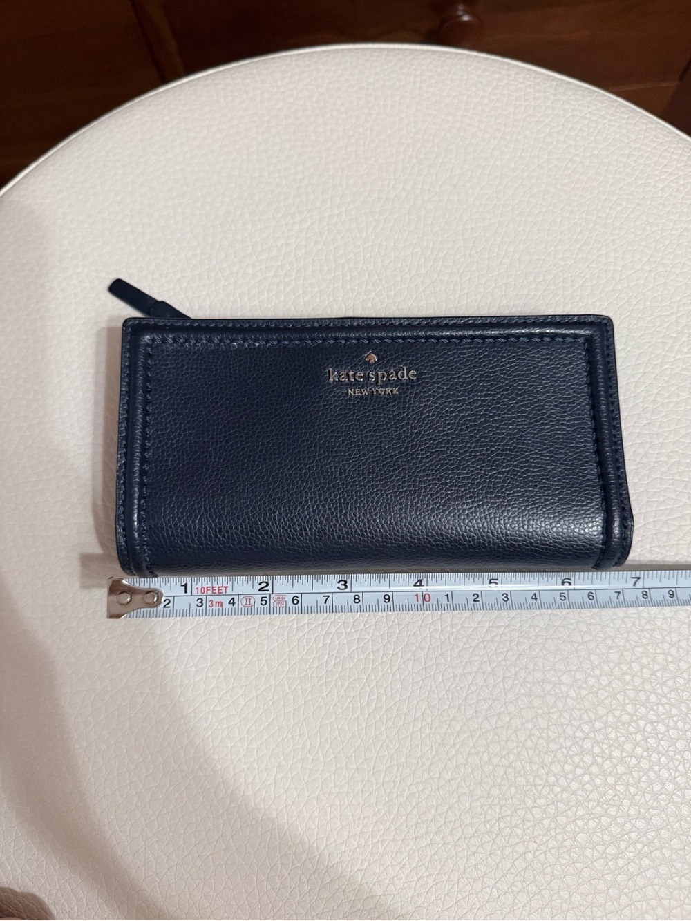kate spade navy pebbled leather zip card holder